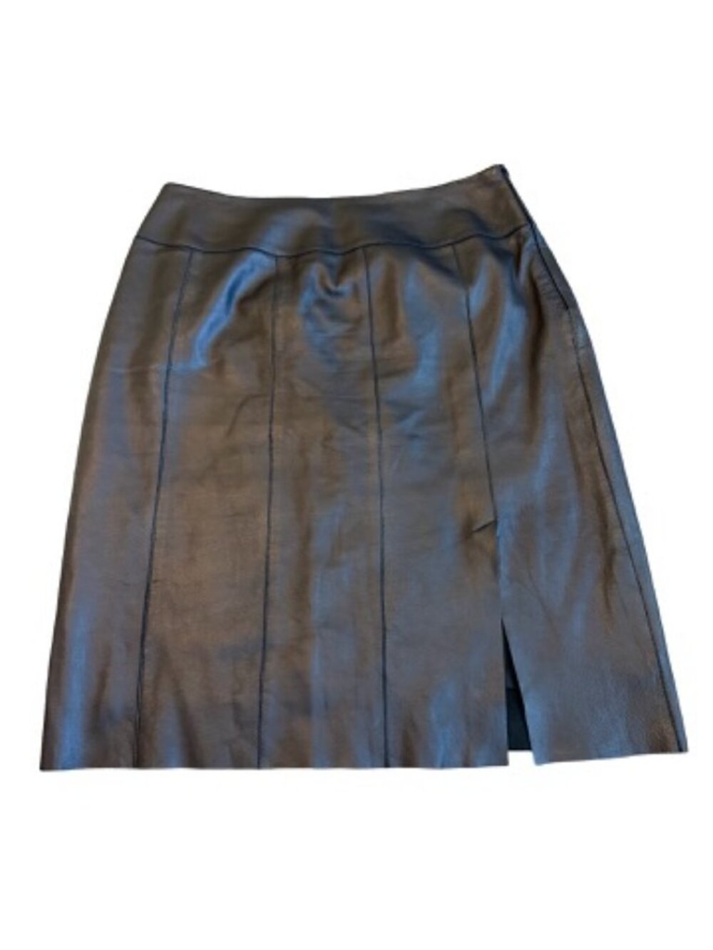 Carlisle Black Leather A Line Paneled Skirt Vented Hem Stitching Size 10 Women's